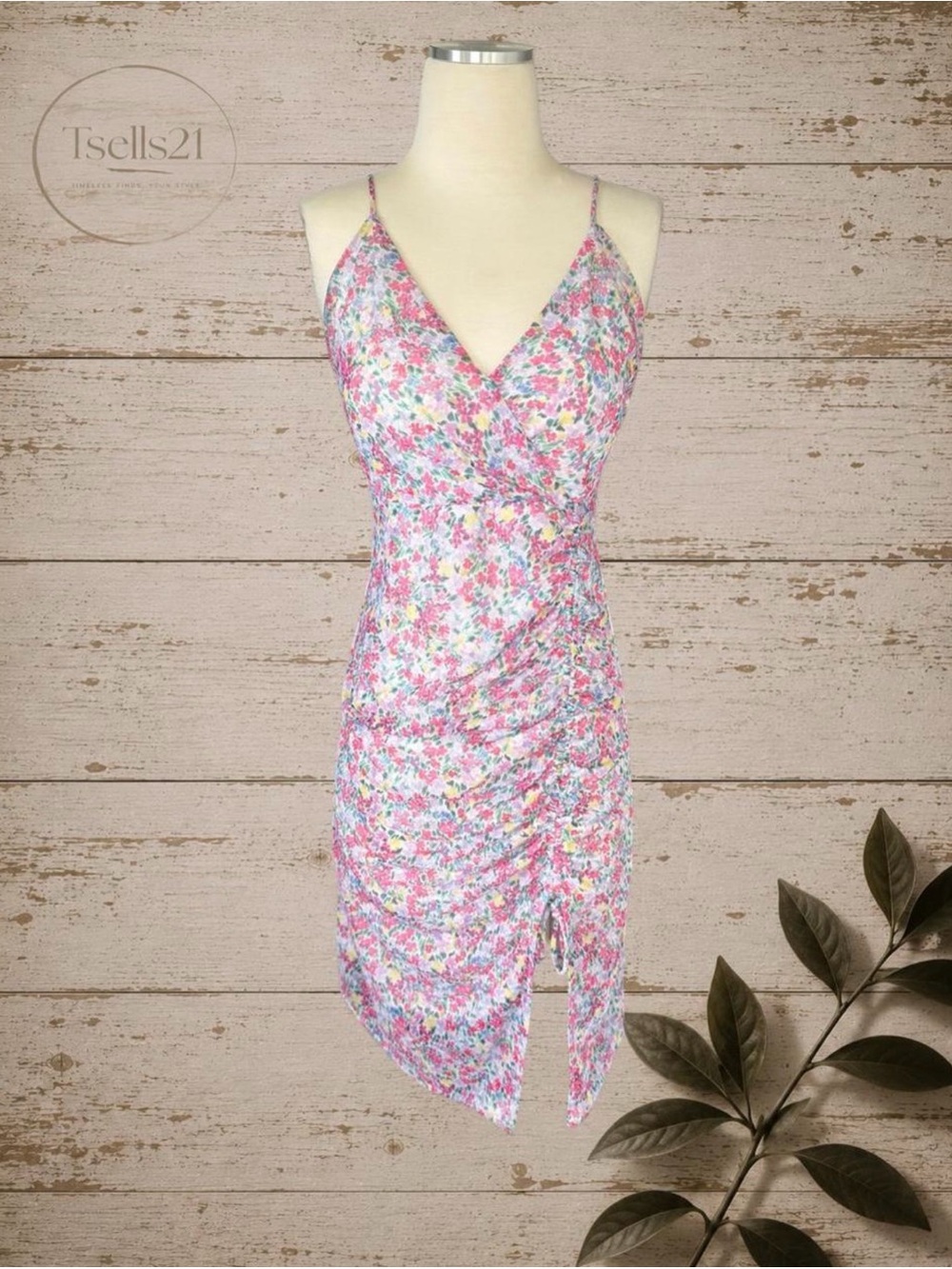 BCBGeneration Ruched Floral Mesh Mini Dress - Size 6